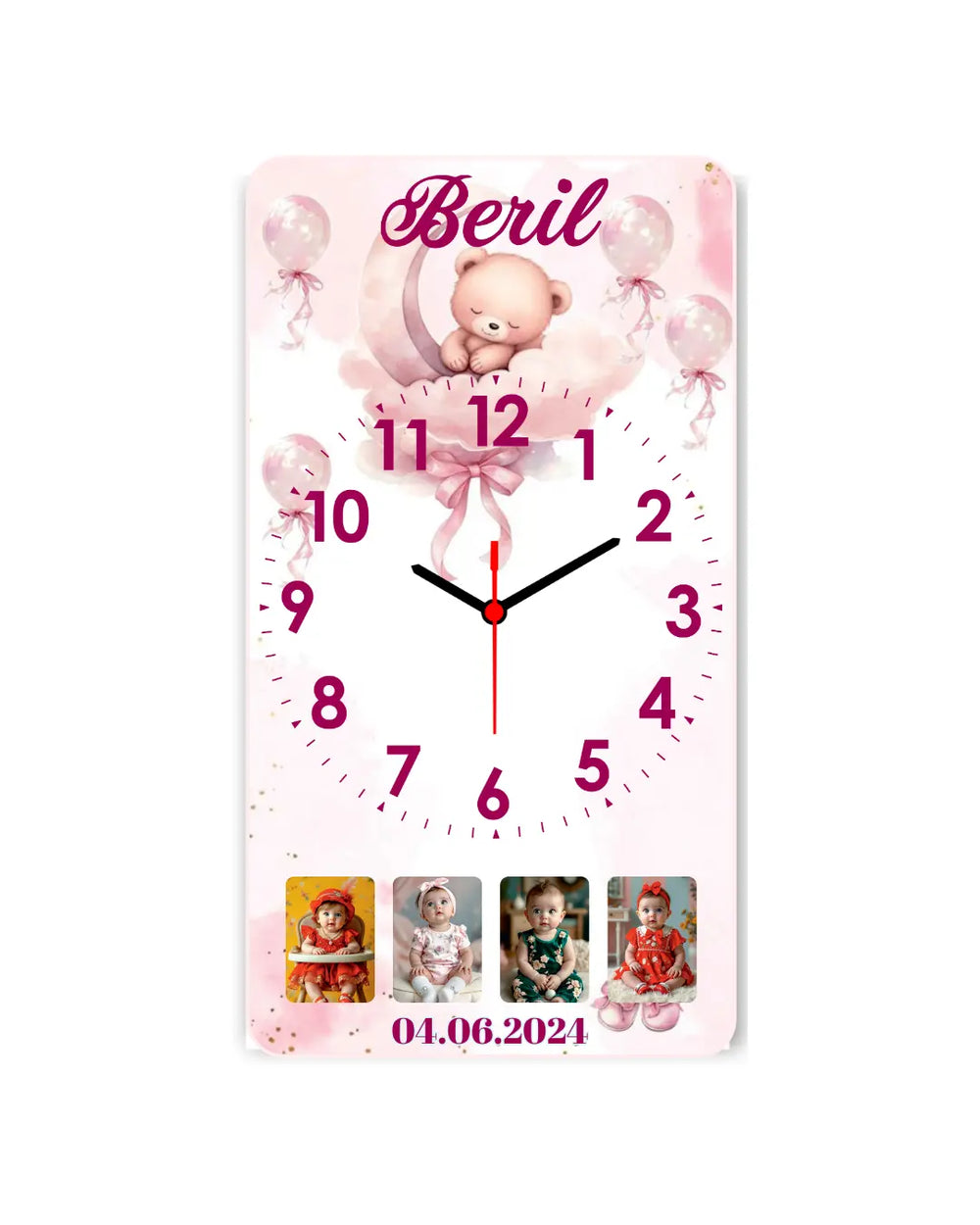 Kişiye özel bebek temalı, isimli ve fotoğraflı duvar saati, doğum günü hediyesi