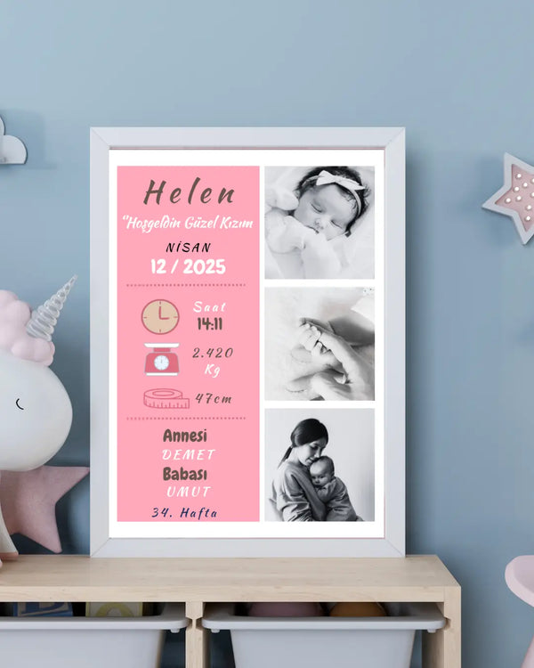 Kız Bebek 3lü İlk An Tablosu Model No:9 - Hediye Teslim