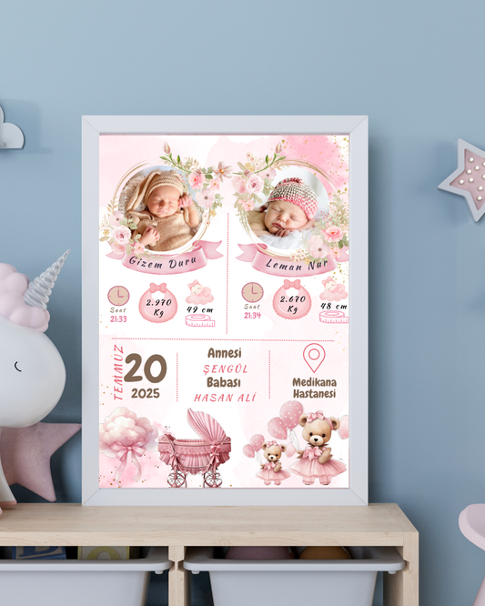 Kız İkiz Bebek İlk An Tablosu Model No:4