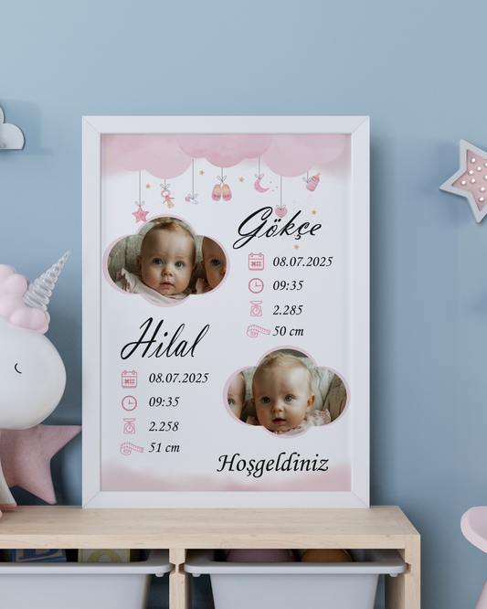 Kız İkiz Bebek İlk An Tablosu Model No:3