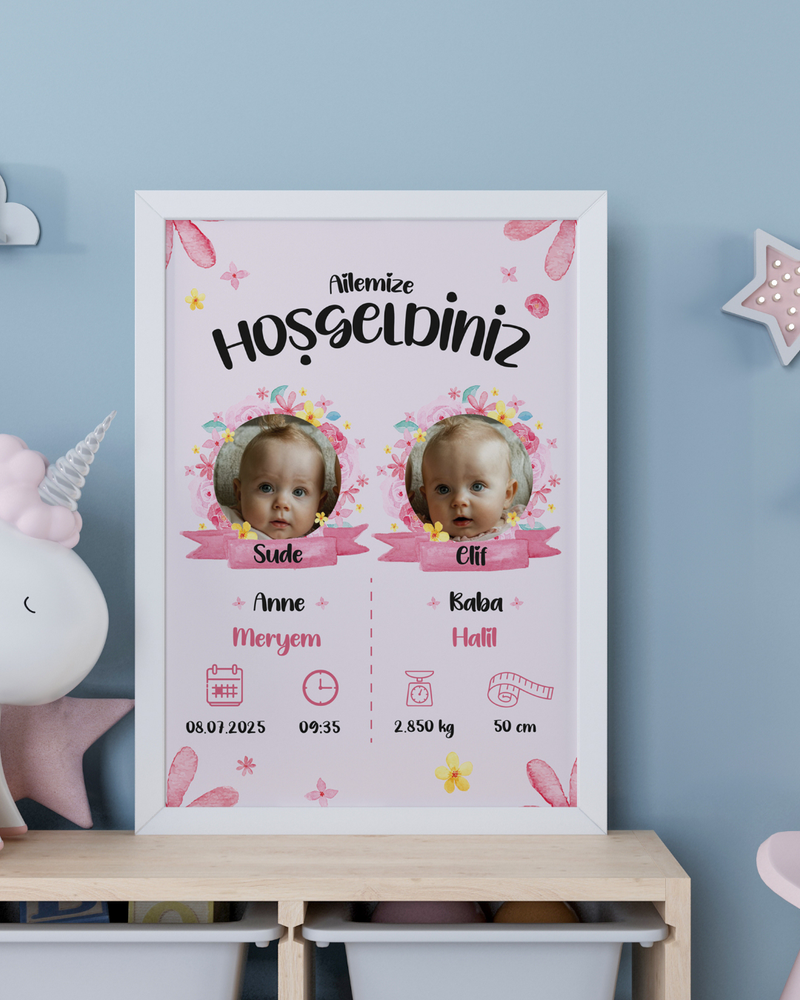 Kız İkiz Bebek İlk An Tablosu Model No:1