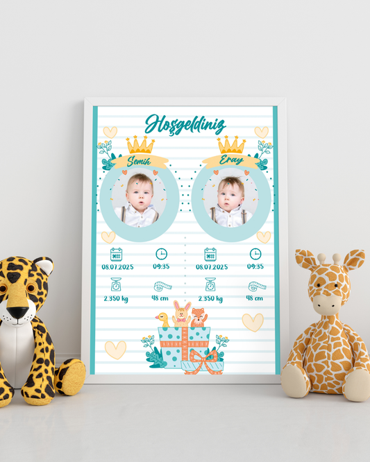 Erkek İkiz Bebek İlk An Tablosu Model No:2