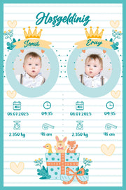 Erkek İkiz Bebek İlk An Tablosu Model No:2 - Hediye Teslim
