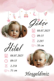Kız İkiz Bebek İlk An Tablosu Model No:3 - Hediye Teslim